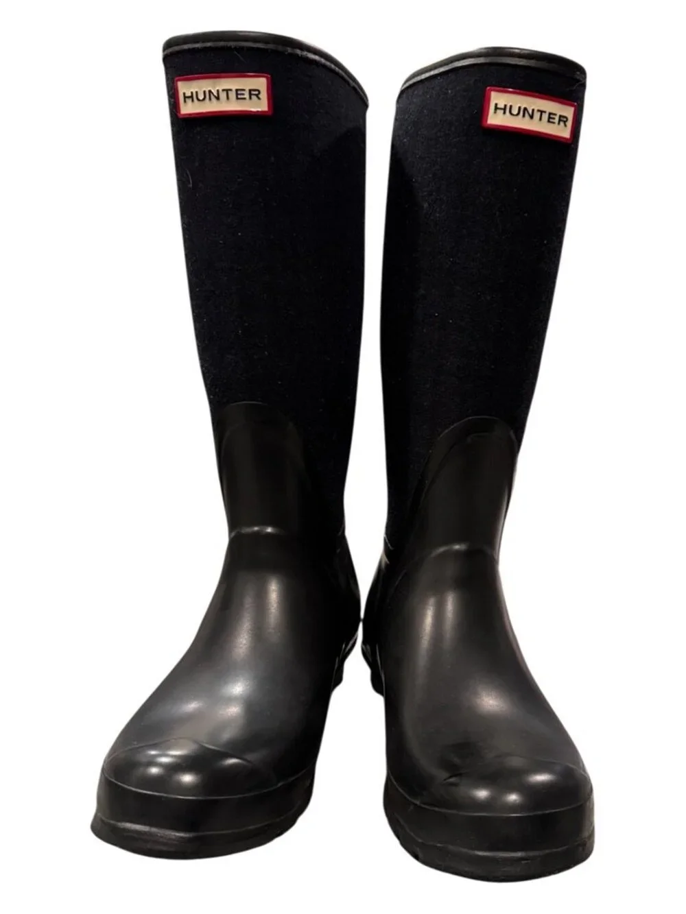 Hunter Arlen Tall Waterproof Boots Women’s 8 Black Rubber Wool Blend Winter